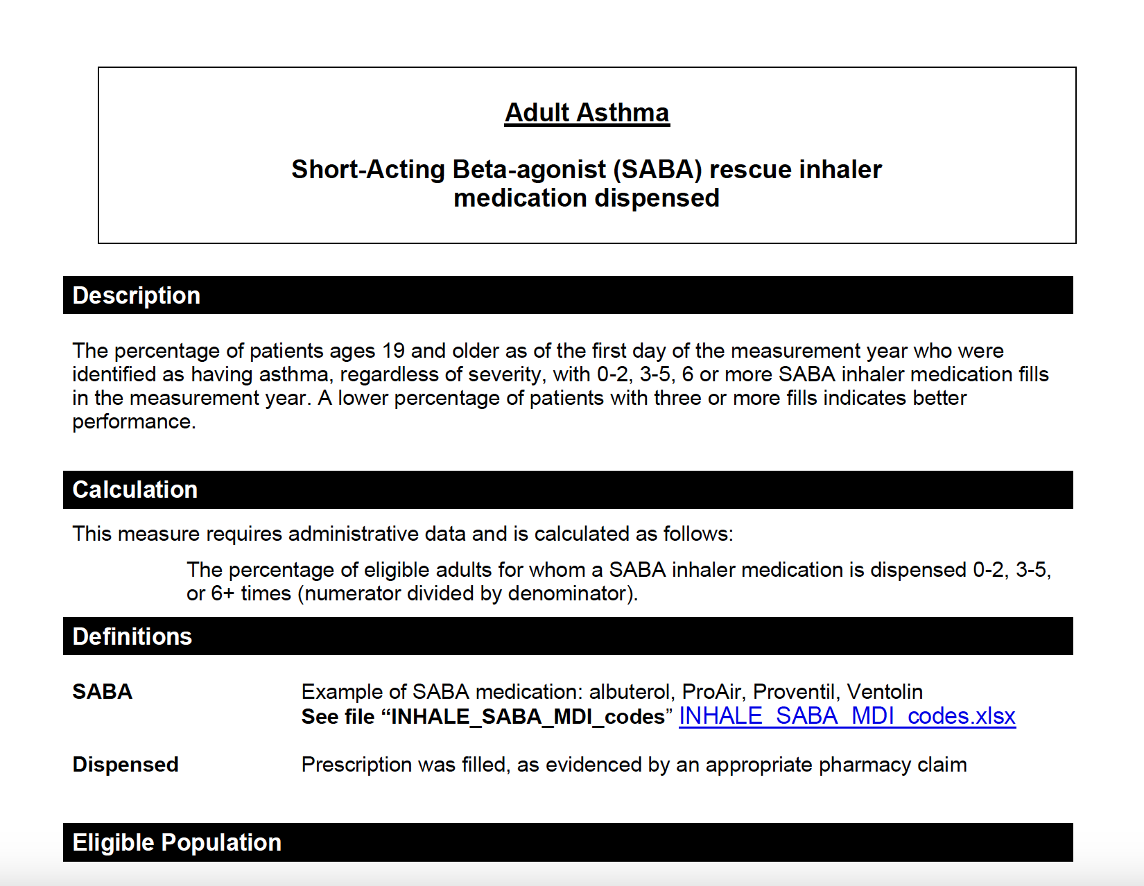 Adult Asthma SABA Dispensed Measure
